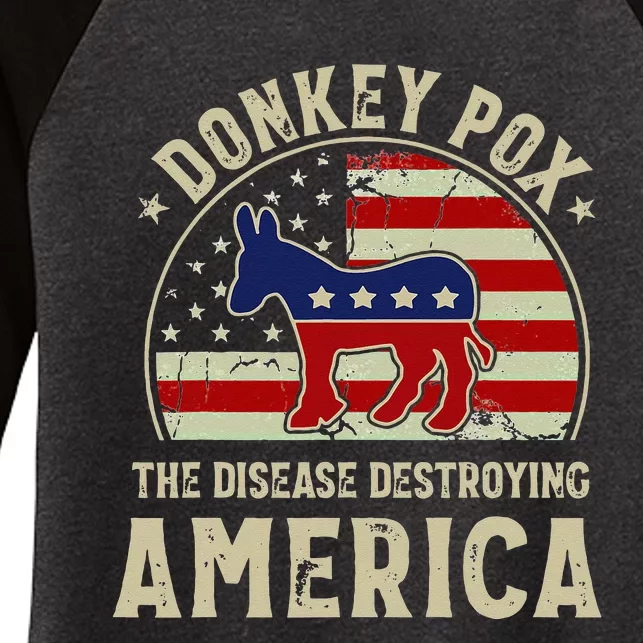 Funny Anti Biden Donkey Pox The Disease Destroying America Women's Tri-Blend 3/4-Sleeve Raglan Shirt