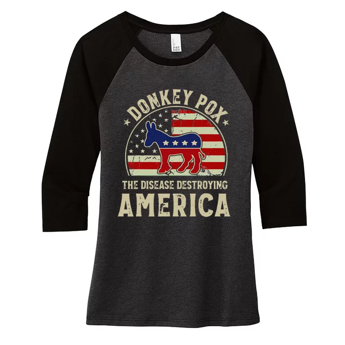 Funny Anti Biden Donkey Pox The Disease Destroying America Women's Tri-Blend 3/4-Sleeve Raglan Shirt