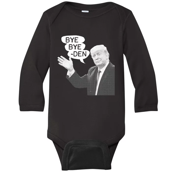 Funny Anti Biden Drops Out Of 2024 Election Race Bye Bye Den Baby Long Sleeve Bodysuit