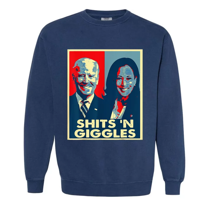 Funny Anti Biden Harris Shits N Giggles Political Garment-Dyed Sweatshirt