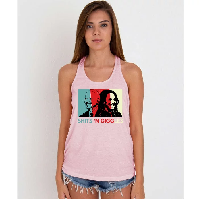 Funny Anti Biden Harris Shits N Giggles Political Gift Great Gift Women's Knotted Racerback Tank