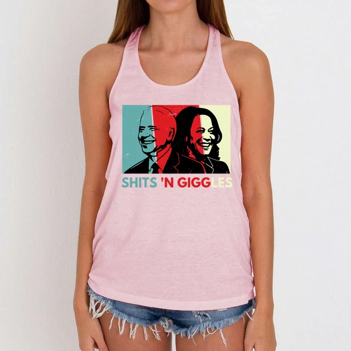 Funny Anti Biden Harris Shits N Giggles Political Gift Great Gift Women's Knotted Racerback Tank