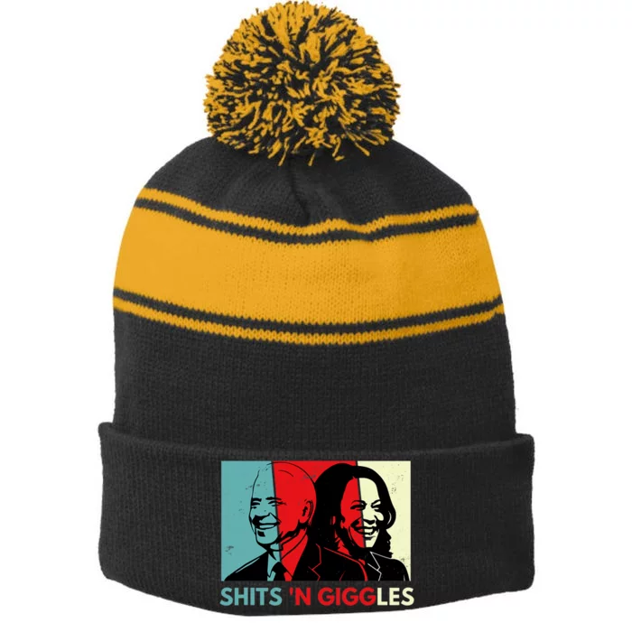 Funny Anti Biden Harris Shits 'N Giggles Political Gift Stripe Pom Pom Beanie