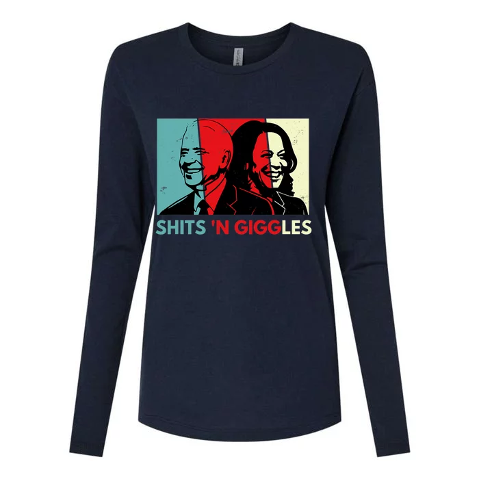 Funny Anti Biden Harris Shits 'N Giggles Political Gift Womens Cotton Relaxed Long Sleeve T-Shirt