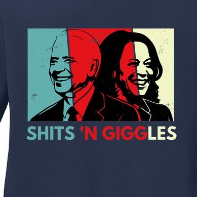 Funny Anti Biden Harris Shits 'N Giggles Political Gift Ladies Missy Fit Long Sleeve Shirt