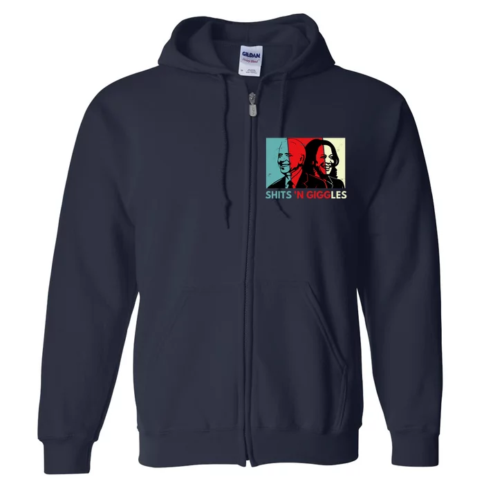 Funny Anti Biden Harris Shits 'N Giggles Political Gift Full Zip Hoodie