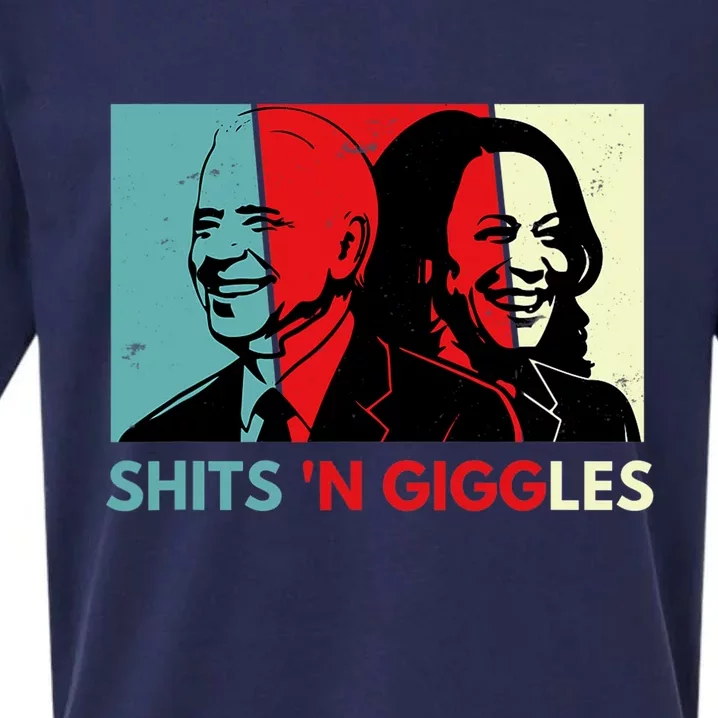 Funny Anti Biden Harris Shits 'N Giggles Political Gift Sueded Cloud Jersey T-Shirt