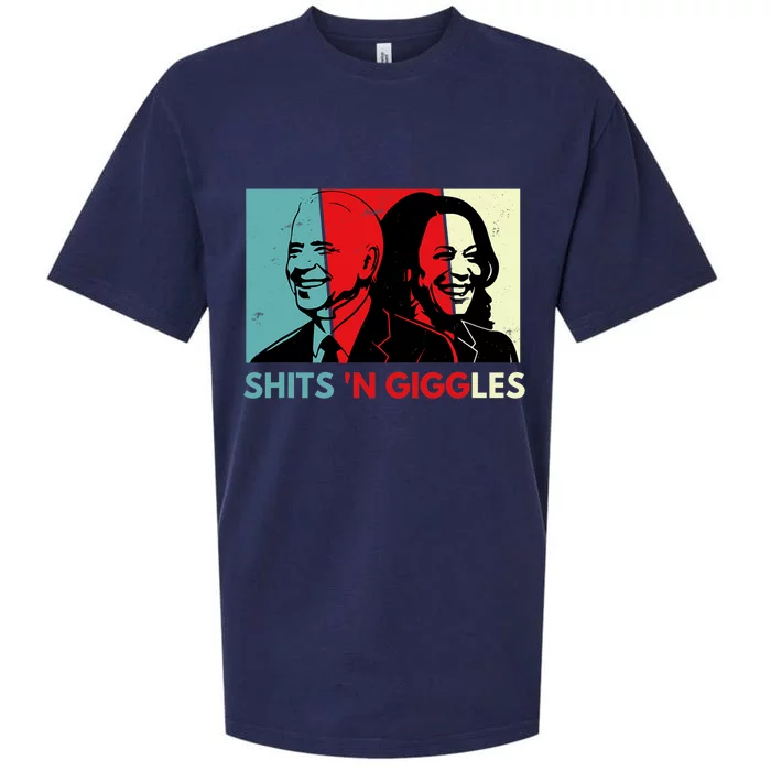 Funny Anti Biden Harris Shits 'N Giggles Political Gift Sueded Cloud Jersey T-Shirt