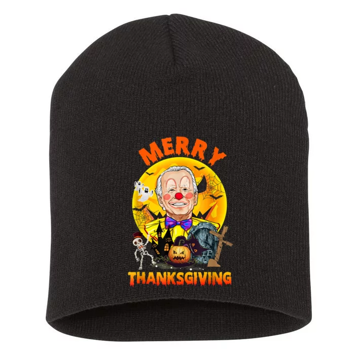 Funny Anti Biden Merry Thanksgiving Confused Halloween Short Acrylic Beanie