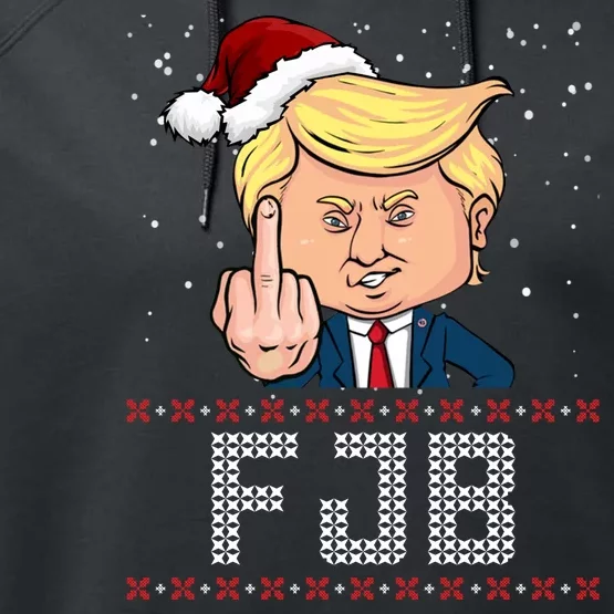 FJB Anti Biden Trump Flicking Off Ugly Christmas Performance Fleece Hoodie