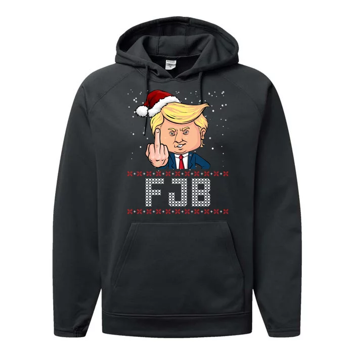 FJB Anti Biden Trump Flicking Off Ugly Christmas Performance Fleece Hoodie