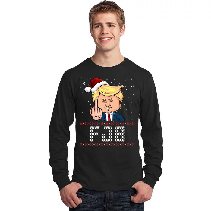 FJB Anti Biden Trump Flicking Off Ugly Christmas Tall Long Sleeve T-Shirt