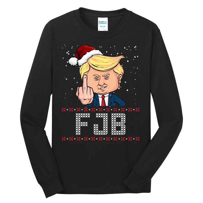 FJB Anti Biden Trump Flicking Off Ugly Christmas Tall Long Sleeve T-Shirt