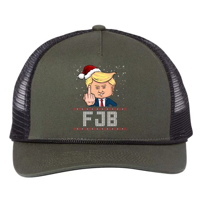 FJB Anti Biden Trump Flicking Off Ugly Christmas Retro Rope Trucker Hat Cap