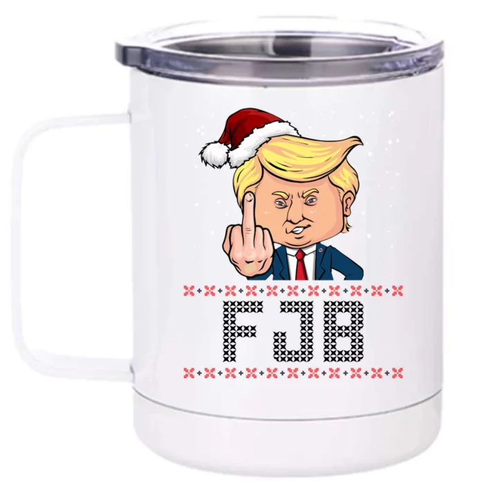 FJB Anti Biden Trump Flicking Off Ugly Christmas Front & Back 12oz Stainless Steel Tumbler Cup