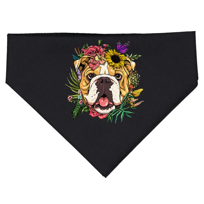 Floral American Bulldog Botanical Plant Flower Dog Lover USA-Made Doggie Bandana