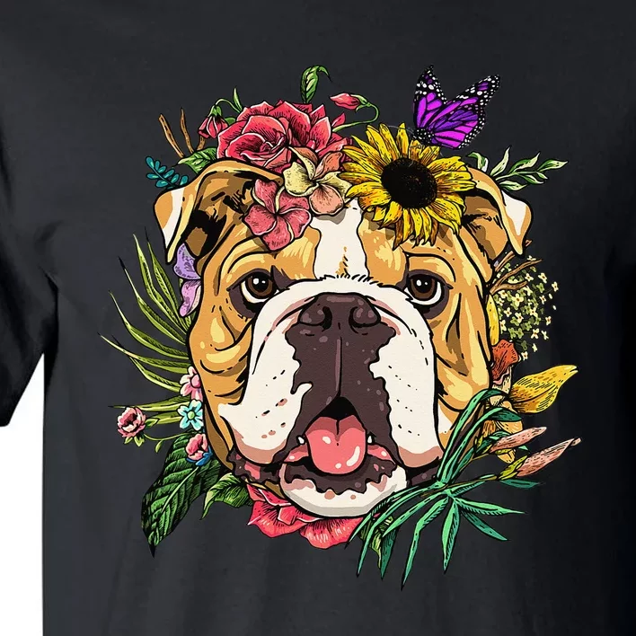 Floral American Bulldog Botanical Plant Flower Dog Lover Tall T-Shirt