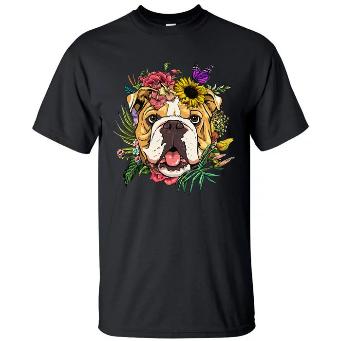 Floral American Bulldog Botanical Plant Flower Dog Lover Tall T-Shirt