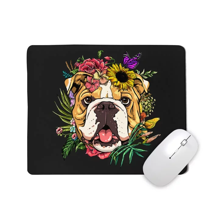 Floral American Bulldog Botanical Plant Flower Dog Lover Mousepad