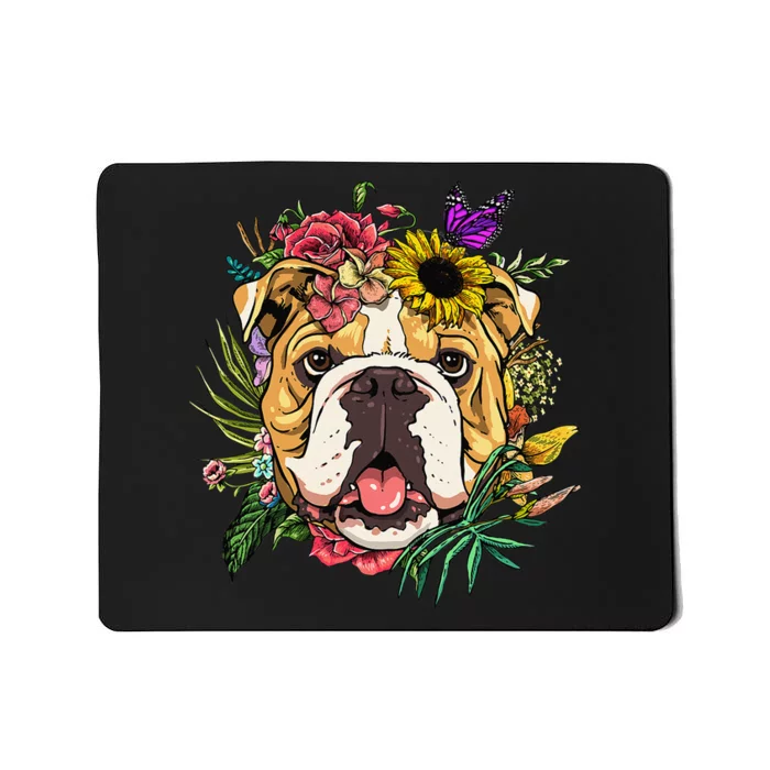 Floral American Bulldog Botanical Plant Flower Dog Lover Mousepad