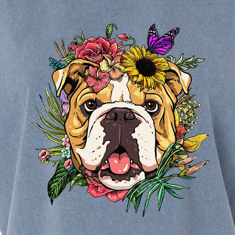 Floral American Bulldog Botanical Plant Flower Dog Lover Garment-Dyed Women's Muscle Tee