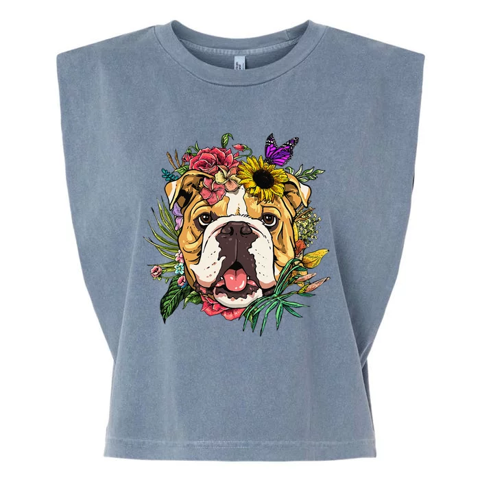 Floral American Bulldog Botanical Plant Flower Dog Lover Garment-Dyed Women's Muscle Tee