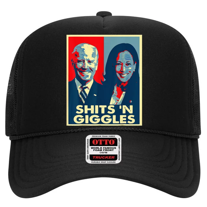 Funny Anti Biden Harris Shits N Giggles Political High Crown Mesh Trucker Hat