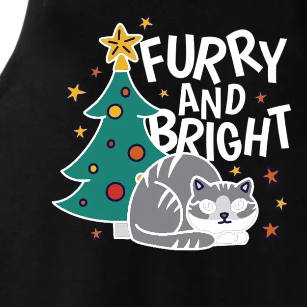 Furry And Bright Funny Cute Christmas Cat Ladies Tri-Blend Wicking Tank