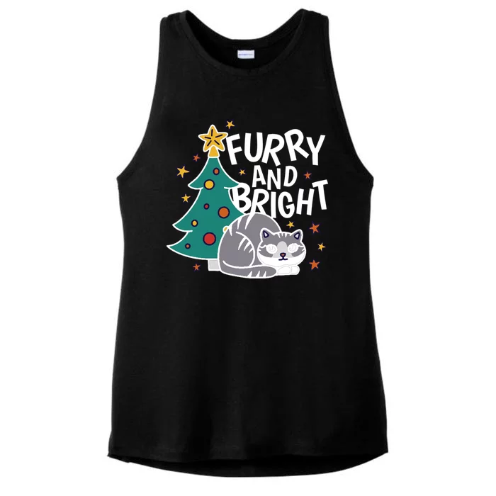 Furry And Bright Funny Cute Christmas Cat Ladies Tri-Blend Wicking Tank