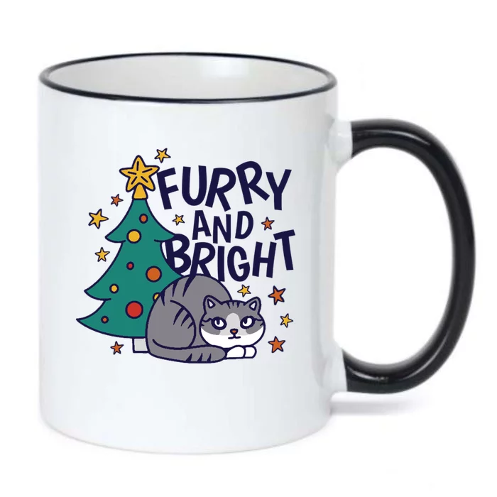 Furry And Bright Funny Cute Christmas Cat Black Color Changing Mug