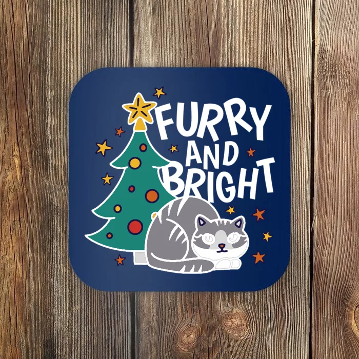 Furry And Bright Funny Cute Christmas Cat Coaster