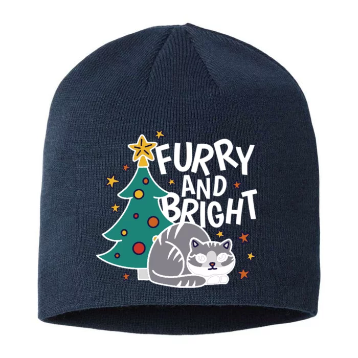 Furry And Bright Funny Cute Christmas Cat 8 1/2in Sustainable Knit Beanie