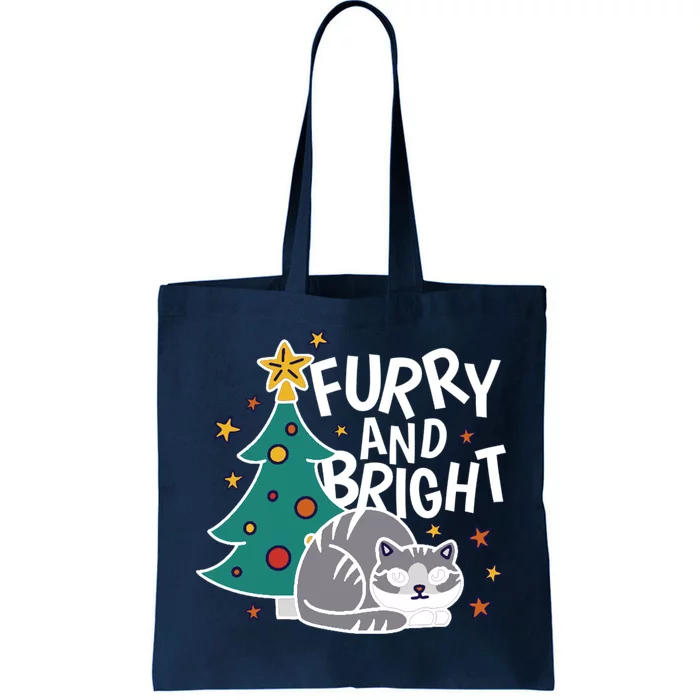 Furry And Bright Funny Cute Christmas Cat Tote Bag