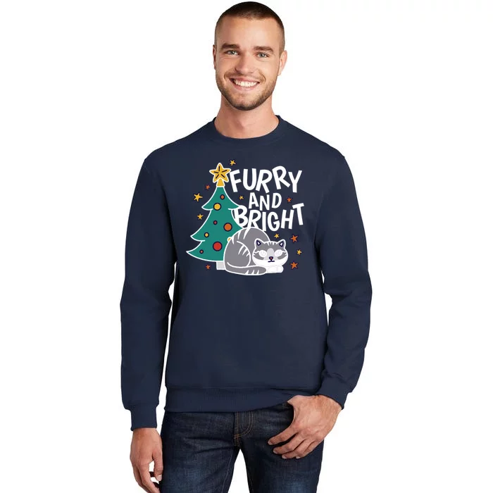 Furry And Bright Funny Cute Christmas Cat Tall Sweatshirt