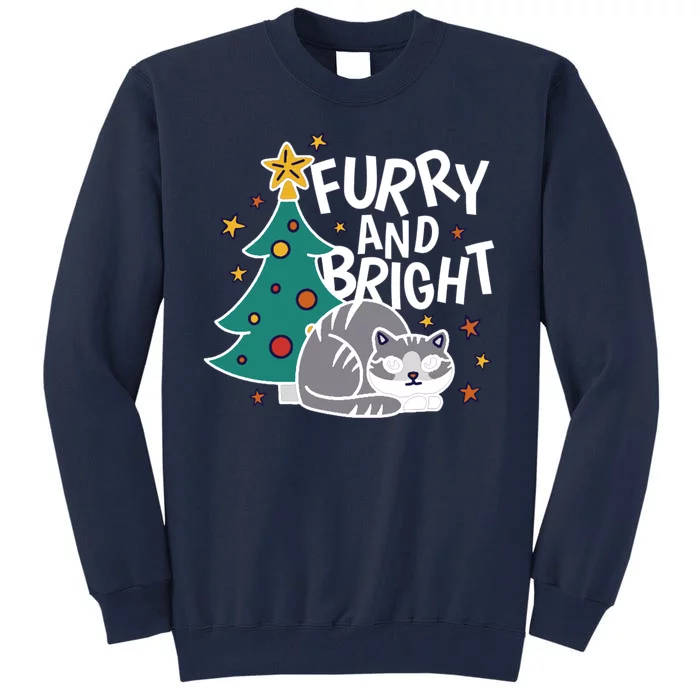 Furry And Bright Funny Cute Christmas Cat Tall Sweatshirt