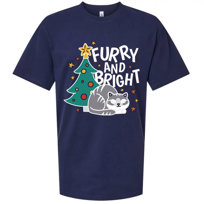 Furry And Bright Funny Cute Christmas Cat Sueded Cloud Jersey T-Shirt