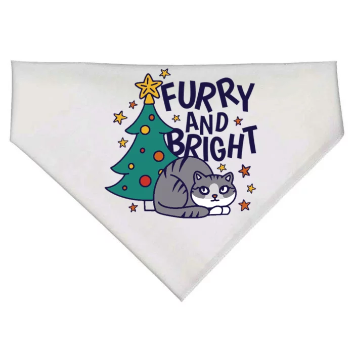 Furry And Bright Funny Cute Christmas Cat USA-Made Doggie Bandana