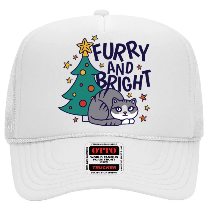 Furry And Bright Funny Cute Christmas Cat High Crown Mesh Trucker Hat