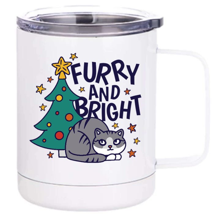 Furry And Bright Funny Cute Christmas Cat Front & Back 12oz Stainless Steel Tumbler Cup