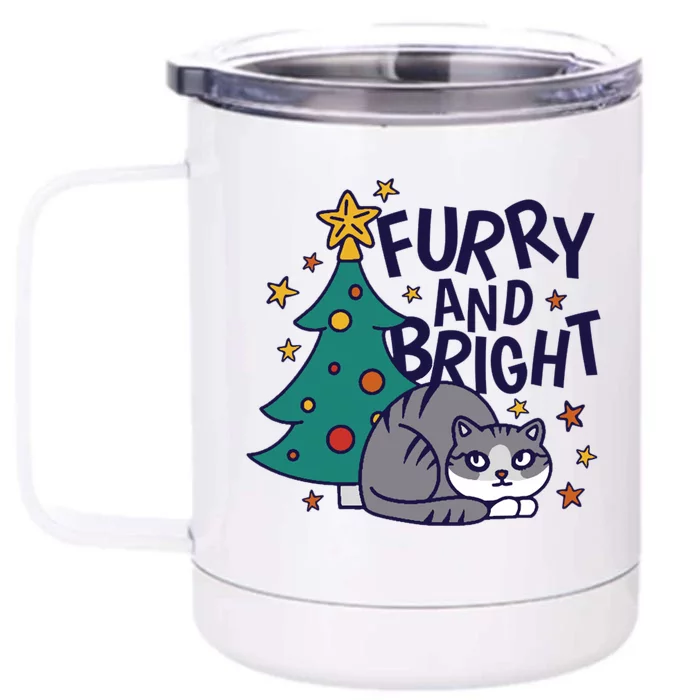 Furry And Bright Funny Cute Christmas Cat Front & Back 12oz Stainless Steel Tumbler Cup