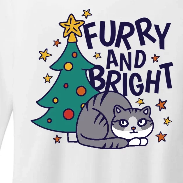 Furry And Bright Funny Cute Christmas Cat Womens CVC Long Sleeve Shirt