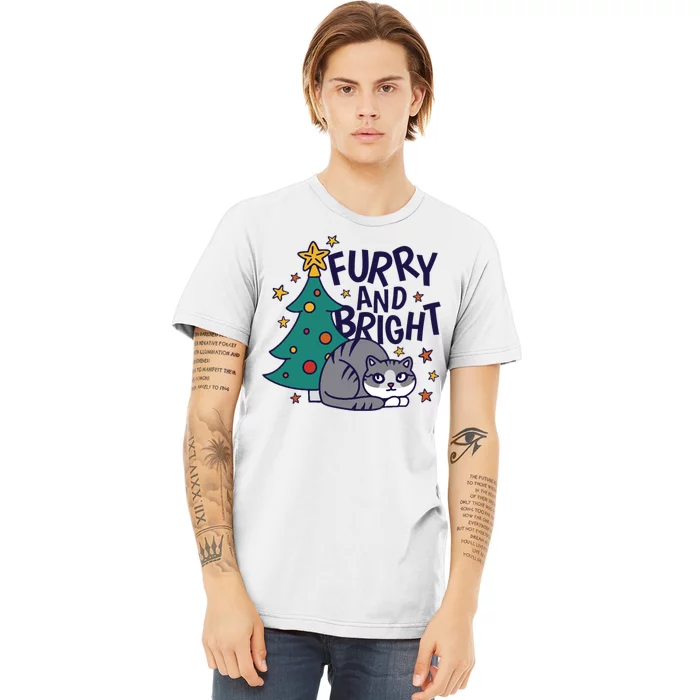 Furry And Bright Funny Cute Christmas Cat Premium T-Shirt