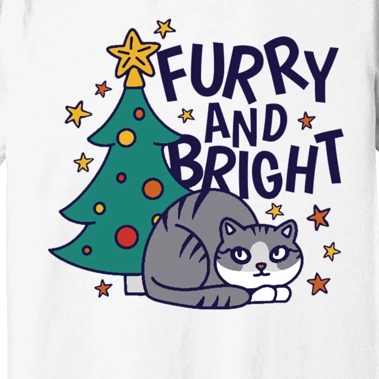 Furry And Bright Funny Cute Christmas Cat Premium T-Shirt