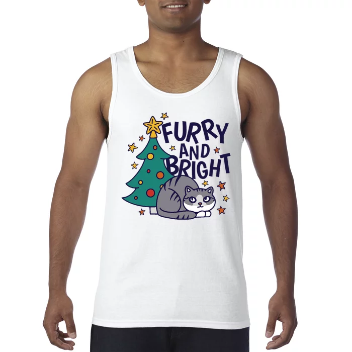 Furry And Bright Funny Cute Christmas Cat Tank Top