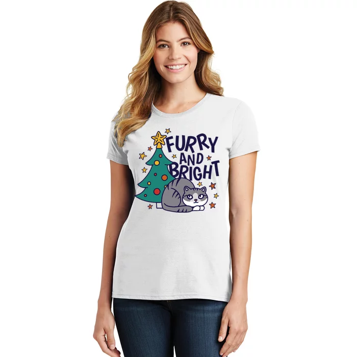 Furry And Bright Funny Cute Christmas Cat Women's T-Shirt