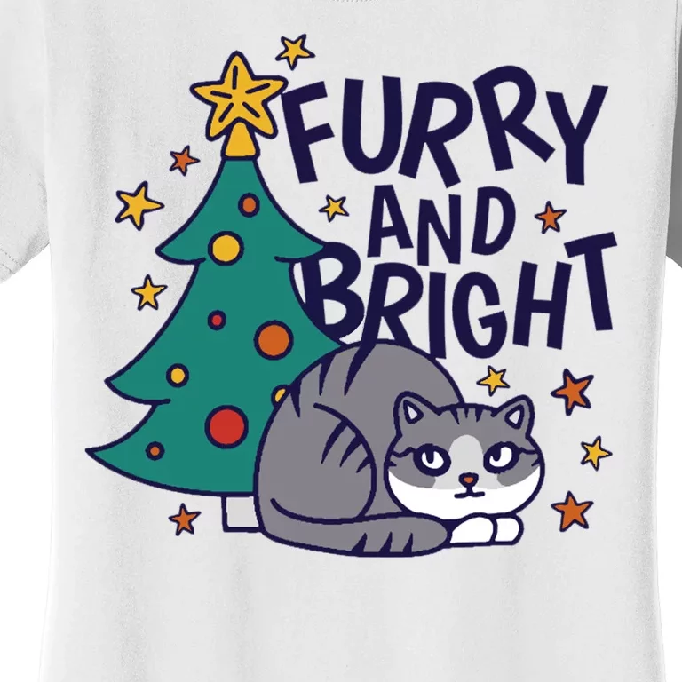 Furry And Bright Funny Cute Christmas Cat Women's T-Shirt