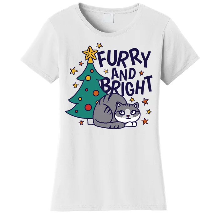 Furry And Bright Funny Cute Christmas Cat Women's T-Shirt