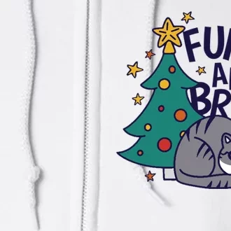 Furry And Bright Funny Cute Christmas Cat Full Zip Hoodie