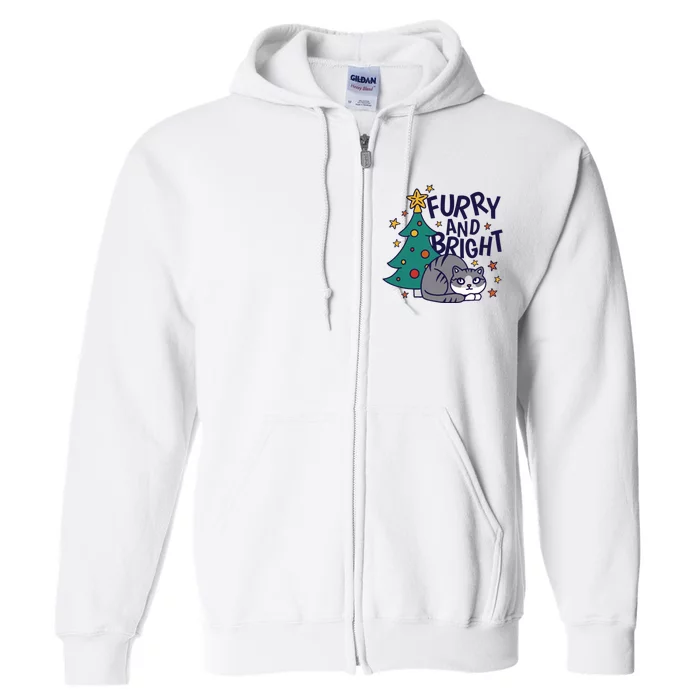 Furry And Bright Funny Cute Christmas Cat Full Zip Hoodie