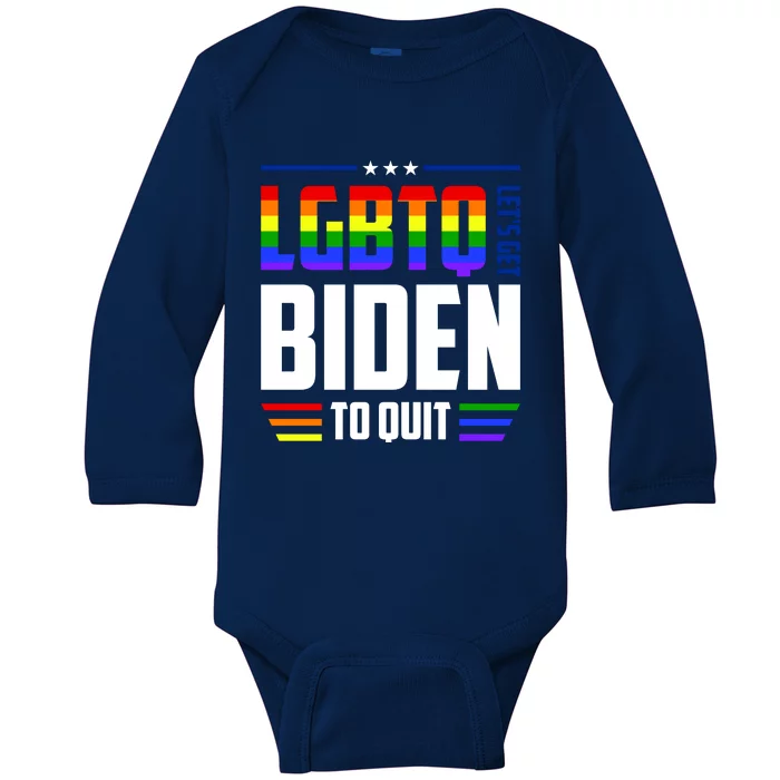 Funny Anti Biden LGBTQ Lets Get Biden To Quit Baby Long Sleeve Bodysuit